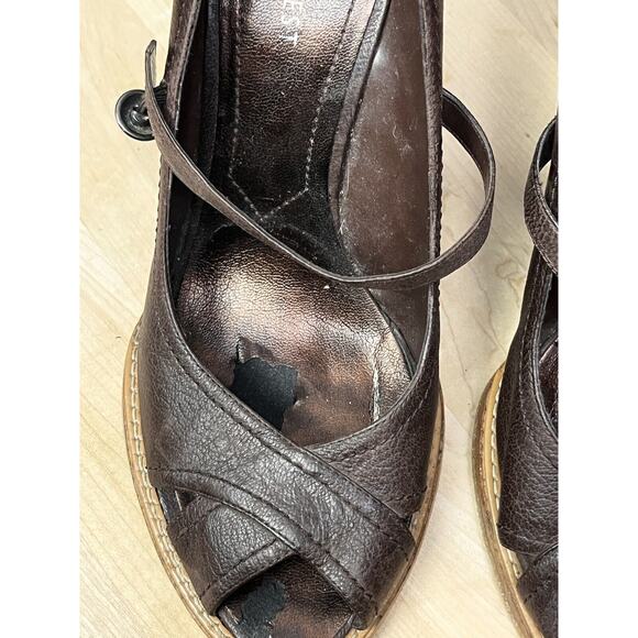 Nine West Wedge Heel Womens‎ 10M Brown Grommet Brown Leather Open Toe - Picture 9 of 12
